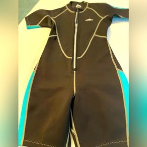 Sleek Black and Blue One Piece Neoprene‎ Swimwear